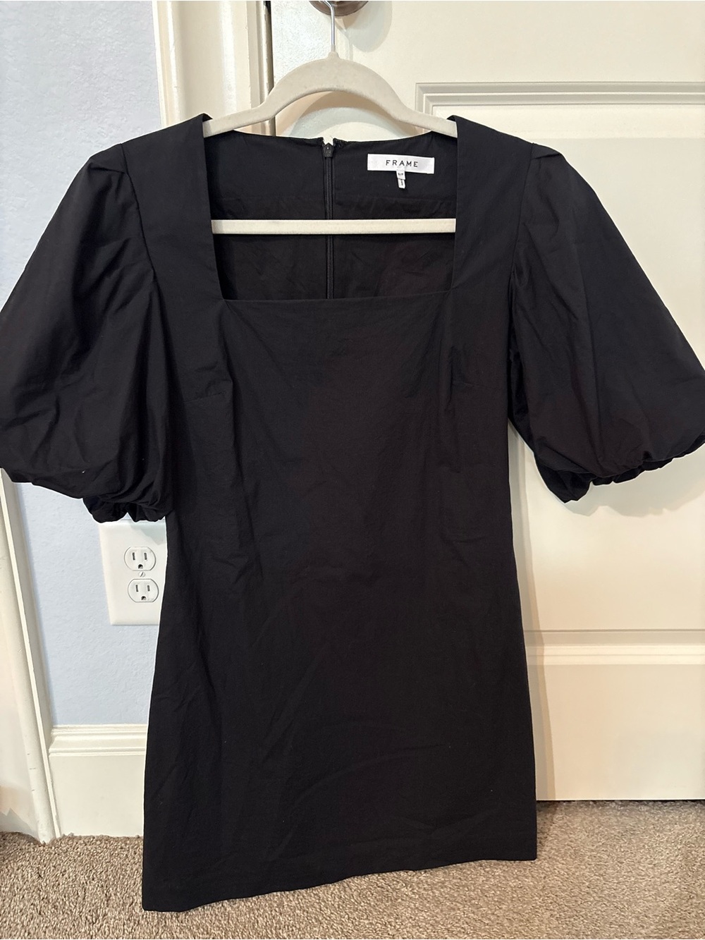Frame Denim Black Puff Sleeve Mini Dress